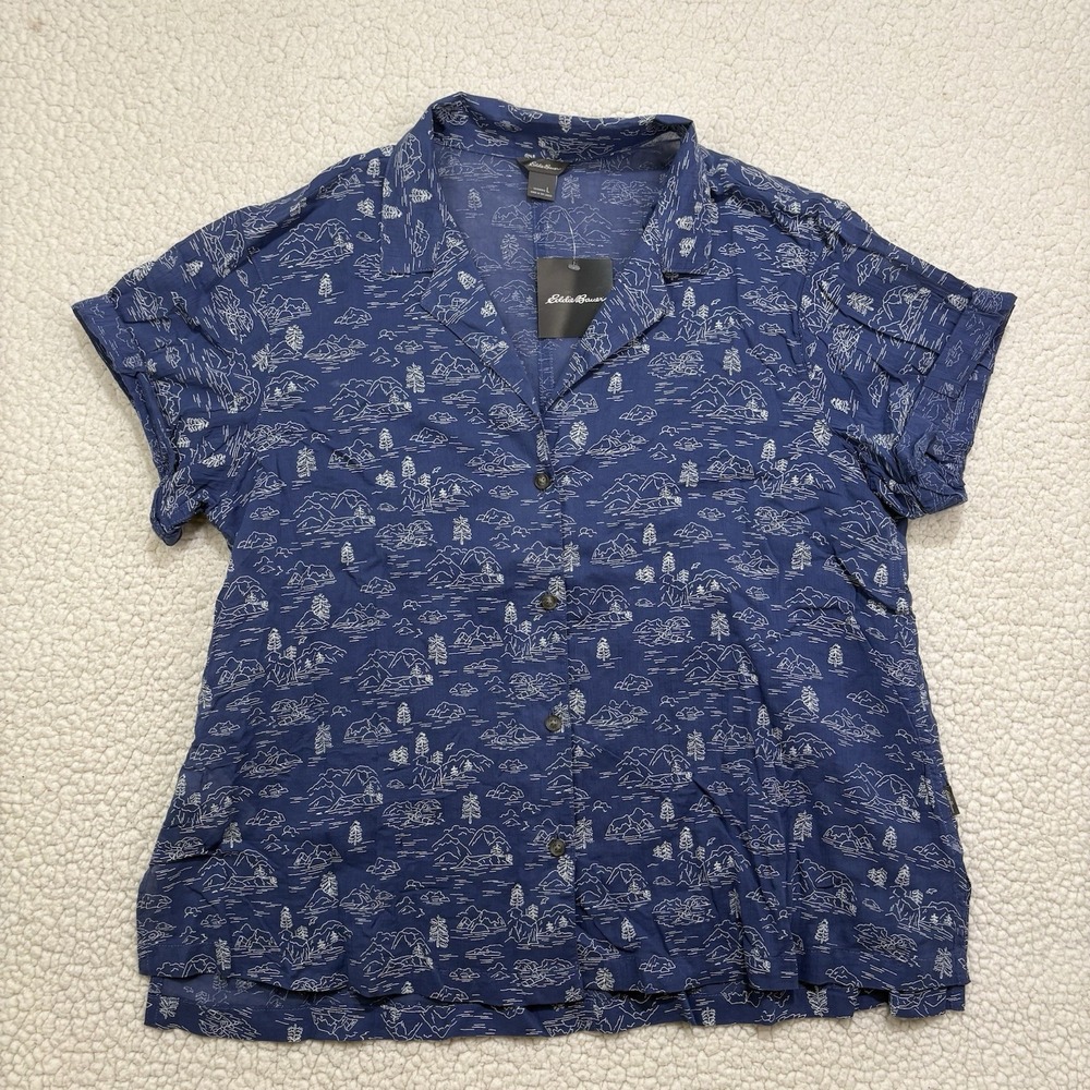 NWT Eddie Bauer Womens L Packable Camp Shirt Bluebird Mountain Forest Kayak Hike